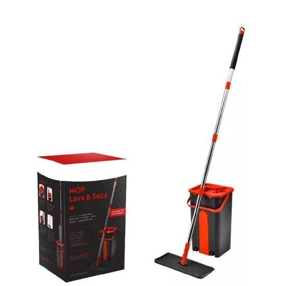 Imagem de Flat Mop Rodo Lava e Seca com Balde e Refil  Limpeza Eficiente e Sem Esforço