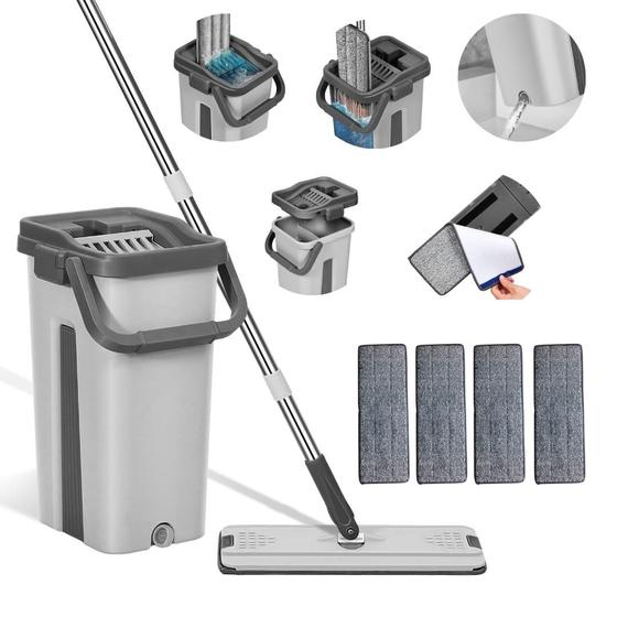 Flat Mop Vertical Rodo 360º + 4 Refil Extra Lava e Seca Esfregão Microfibra com Balde Compacto Multiuso Limpesa Pesada Menor preço em Flat Mop Vertical Rodo 360º + 4 Refil Extra Lava e Seca Esfregão Microfibra com Balde Compacto Multiuso Limpesa Pesada