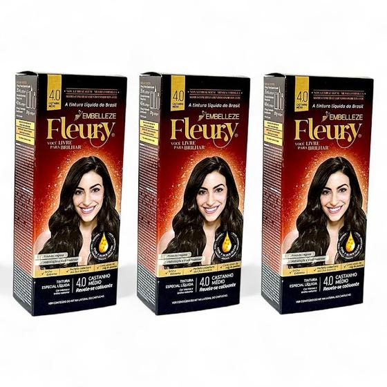 Imagem de Fleury 4.0 Castanho Médio Coloração Permanente Tinta de Cabelo kit c/ 3 Unidades