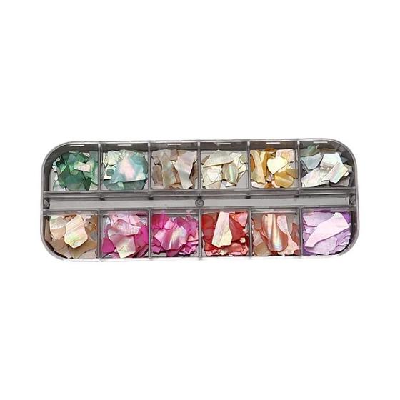Imagem de Flocos De Concha De Abalone Com Glitter, 12 Grades, Decoração De Arte Em Unhas, Amuletos 3D,