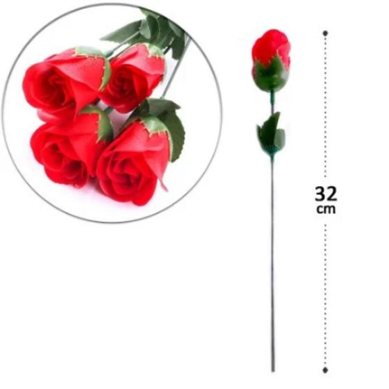 Imagem de Flor Artificial de Plástico Rosa Vermelha 32cm