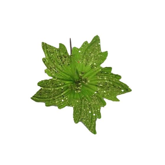 Flor Bico de Papagaio Pick Natal Glitter Lantejoulas Verde 20cm - Magizi - Yangzi Imagem de Flor Bico de Papagaio Pick Natal Glitter Lantejoulas Verde 20cm - Magizi