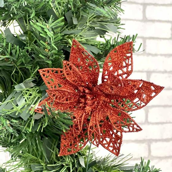 Imagem de Flor De Natal Decorada Vazada Com Glitter 12Cm