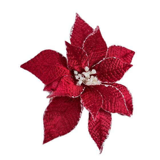 Imagem de Flor de Natal Poinsétia Vermelho c/ Branco Decoração Árvore Tok da Casa