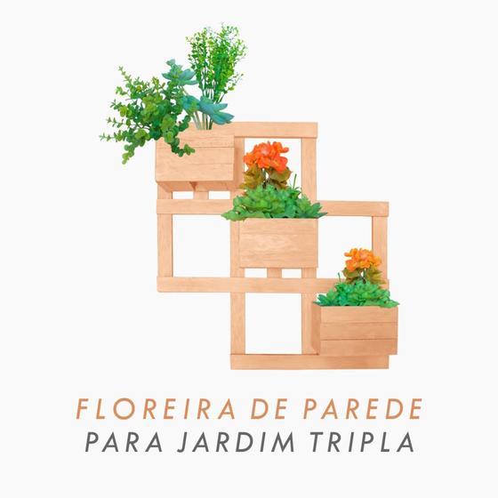 Imagem de Floreira de madeira para parede de jardim tripla 60cm x 56,5cm