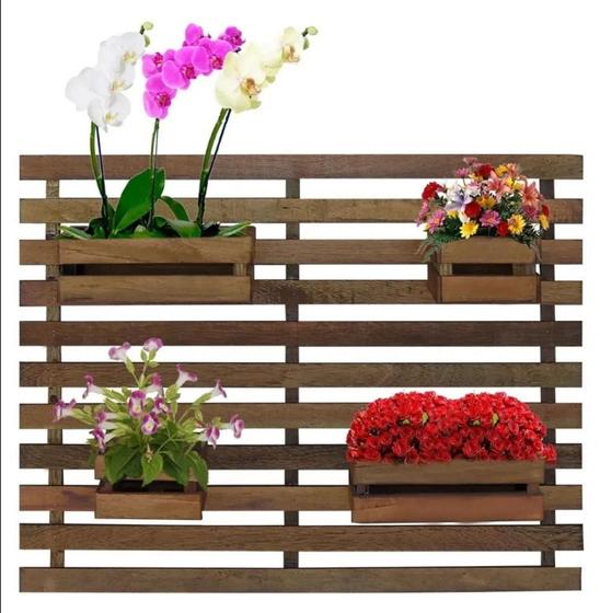 Imagem de Floreira Jardim Vertical 100 X 80cm Com 4 Cachepot Em Madeira Maciça Rústico