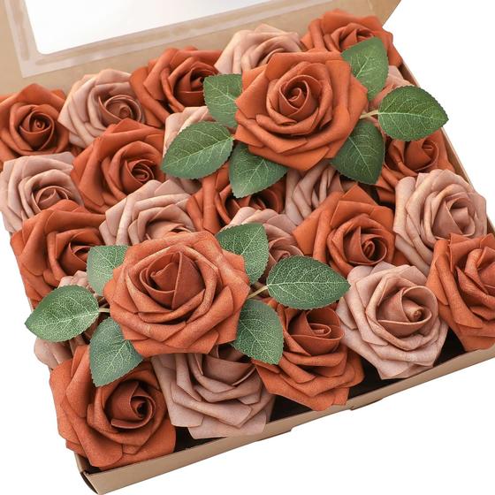 Flores Artificiais Floroom - 25 Rosas em Tons de Laranja Queimado e ...