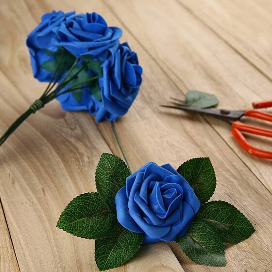Flores artificiais Higfra Real Looking Foam Roses 25 unidades azuis