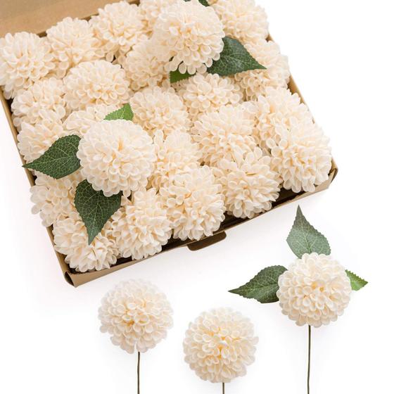 Imagem de Flores Artificiais Ling's Moment - 25 Dahlias Creme com Caule