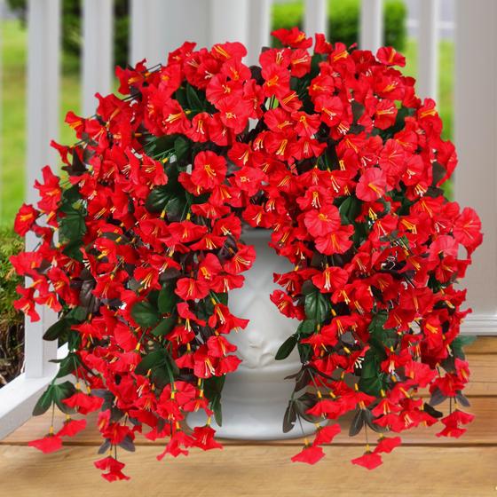 Flores artificiais penduradas Sggvecsy Red Morning Glory 2 unidades