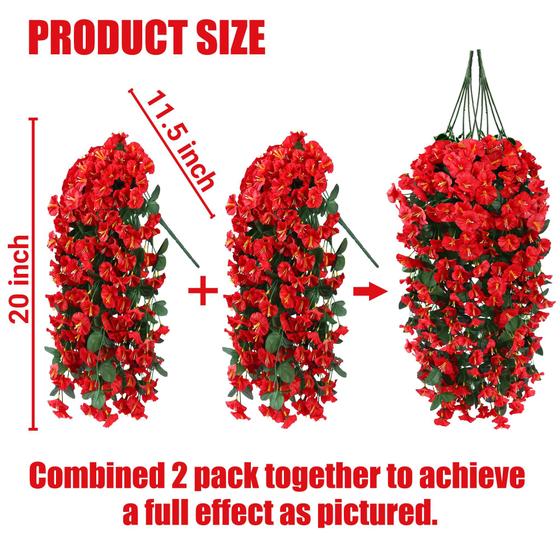 Flores artificiais penduradas Sggvecsy Red Morning Glory 2 unidades
