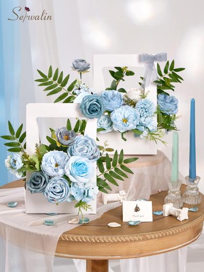 Flores artificiais Serwalin Blue Silk Fake para casamento