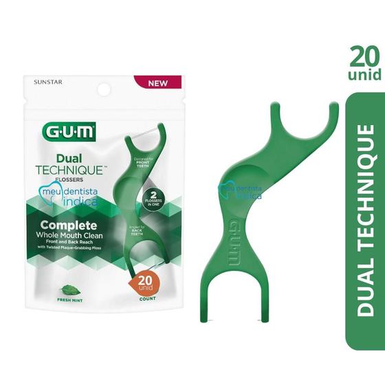 Imagem de Flosser Dual Technique 2 em 1 GUM Fio Dental Adulto com Cabo  20 unidades