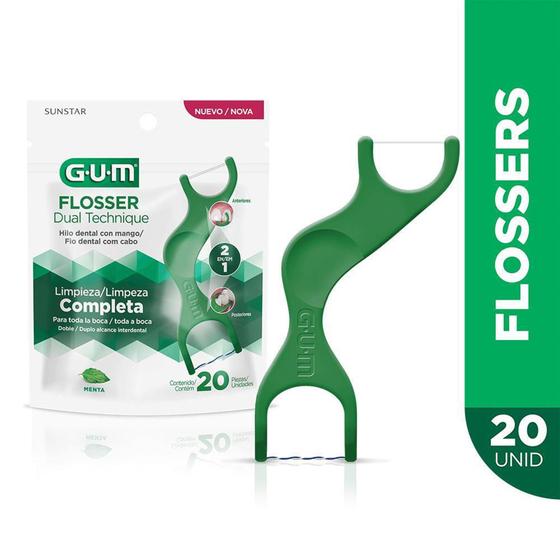 Flosser Dual Technique 2 em 1 GUMFio Dental Adulto com Cabo 20 unidades