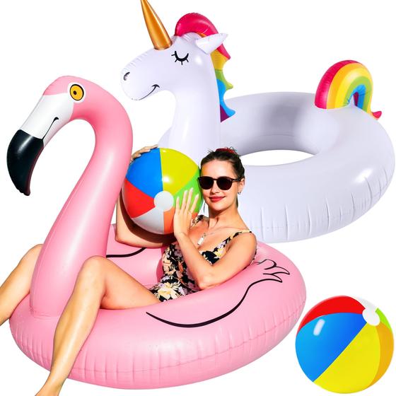 Imagem de Flutuadores de Piscina Infláveis FindUwill - Flamingo e Unicórnio (42") - Pacote com 2