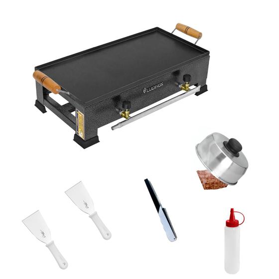 Imagem de Fogão 2 Bocas Com Chapa Média Kit Gás Caminhão Carreta com acessórios