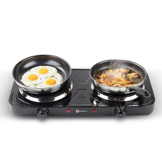 Fogão 2 Bocas Elétrico Portátil 2000W Potência 127 220V, Design Moderno em Inox, Controles Independentes, Superfície de Fácil Limpeza - AMG