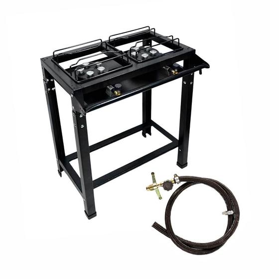 Fogão 2 Bocas Industrial Alta Pressão Preto com Mangueira e Registro Roa Imagem de Fogão 2 Bocas Industrial Alta Pressão Preto com Mangueira e Registro Roa