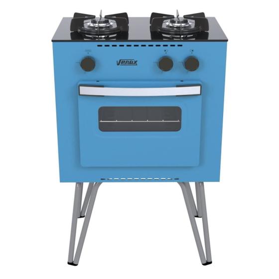 Fogão 2 Bocas Venax Mini Cook Azul Mesa em Vidro - 16248