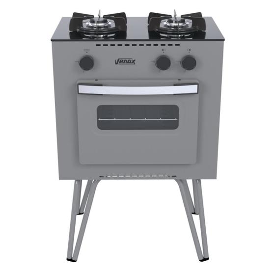 Fogão 2 Bocas Venax Mini Cook Grafite Mesa em Vidro