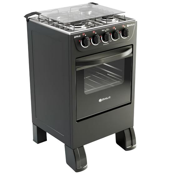 Imagem de Fogão 4 Bocas a Gás Braslar New Sirius com Mesa Inox e Forno Easy-Clean Preto