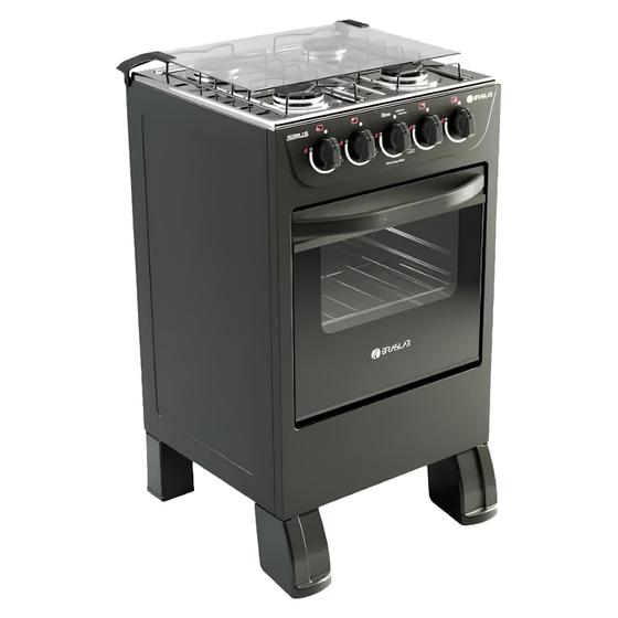 Fogão 4 Bocas a Gás Braslar New Sirius com Mesa Inox e Forno Easy-Clean Preto Menor preço em Fogão 4 Bocas a Gás Braslar New Sirius com Mesa Inox e Forno Easy-Clean Preto