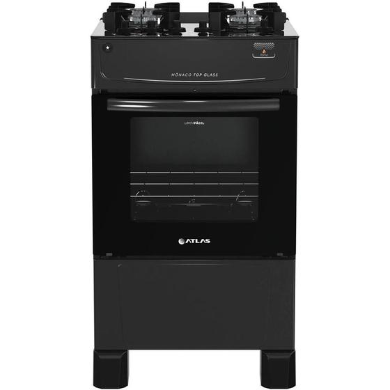 Imagem de Fogão 4 Bocas Atlas Mônaco Top Glass, Preto, Acendimento Automático