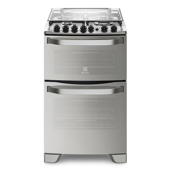 Imagem de Fogão 4 Bocas Electrolux Prata com Forno Duplo e Tripla Chama (56DXQ)