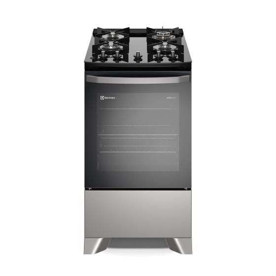 Fogão 4 bocas Electrolux Prata Efficient com Mesa de Vidro, Tripla Chama e VaporBake (FE4GS)