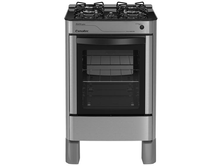 Fogão 4 Bocas Esmaltec Prata Mesa de Vidro Agata Glass Menor preço em Fogão 4 Bocas Esmaltec Prata Mesa de Vidro Agata Glass