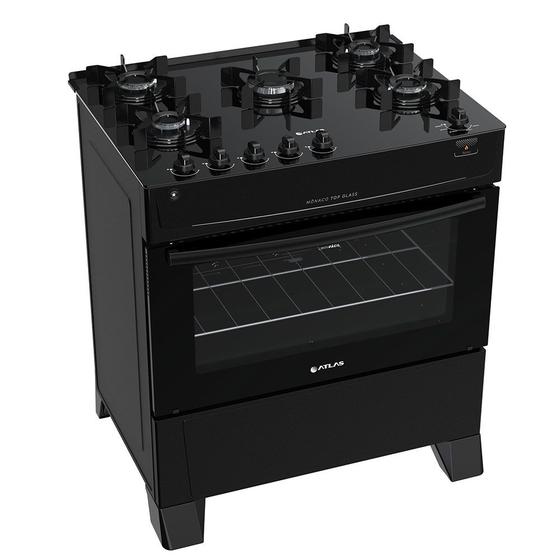Imagem de Fogão 5 Bocas à Gás Atlas Mônaco Top Glass Mesa de Vidro Preto Bivolt