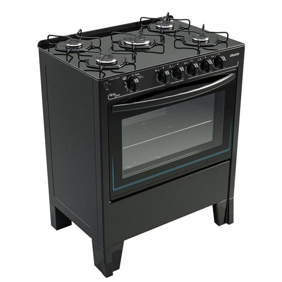 Imagem de Fogão 5 Bocas a Gás Braslar Fenix Glass com Mesa de Vidro e Forno 72,2L Preto Bivolt