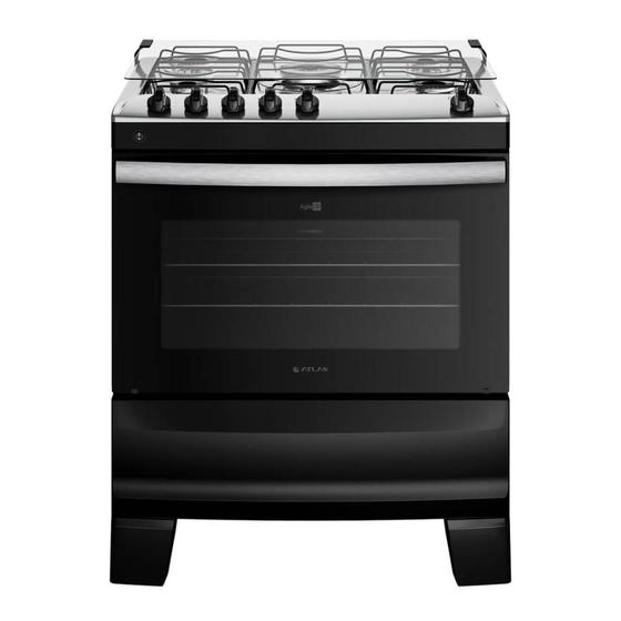 Imagem de Fogão 5 bocas Atlas de Piso Automático com Mesa Inox Forno 86,5L 2 Prateleiras Ágile Up