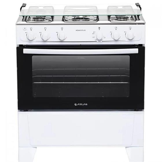 Imagem de Fogão 5 Bocas Atlas Mônaco Plus Branco com Mesa Inox Bivolt