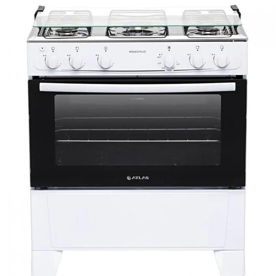 Fogão 5 Bocas Atlas Mônaco Plus Branco com Mesa Inox Bivolt Imagem de Fogão 5 Bocas Atlas Mônaco Plus Branco com Mesa Inox Bivolt