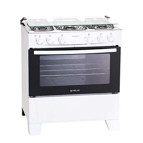 Imagem de Fogão 5 Bocas Atlas Mônaco Plus com Mesa Inox e Acendimento Automático Branco Bivolt