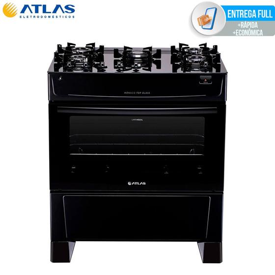 Fogão 5 Bocas Com Mesa de Vidro Atlas Mônaco Top Glass Bivolt Imagem de Fogão 5 Bocas Com Mesa de Vidro Atlas Mônaco Top Glass Bivolt