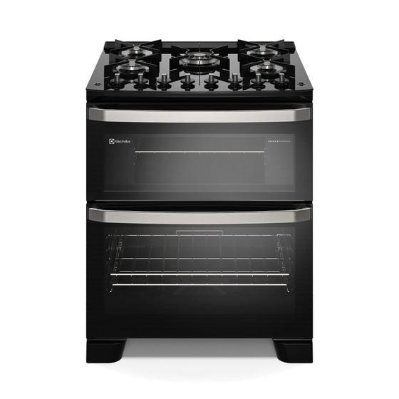 Imagem de Fogão 5 bocas Electrolux Preto Experience com Duplo Forno, Mesa de Vidro e PerfectCook360 (FE5DP)