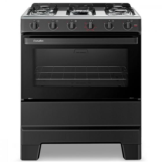 Imagem de Fogão 5 Bocas Esmaltec Ideal Pop Super Chama Limpa Fácil Preto Inox F5ISP