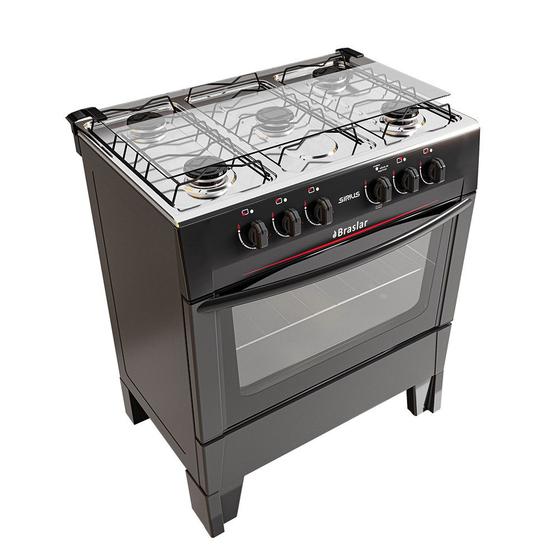 Imagem de FogAo 5 Bocas Mesa de Inox Forno Easy Clean Acendimento Manual Trempe Esmaltado - Preto