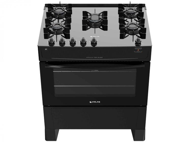 Fogão 5 Bocas Mesa de Vidro Atlas Preto - Acendimento Automático Mônaco Top Glass - Fogão 5 Bocas - Magazine Cbeneficio