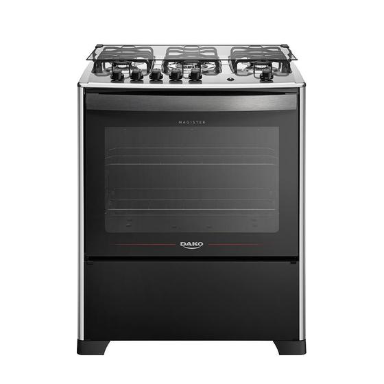 Fogão 5 Bocas Preto com Mesa Inox Dako Magister Grill Bivolt Menor preço em Fogão 5 Bocas Preto com Mesa Inox Dako Magister Grill Bivolt