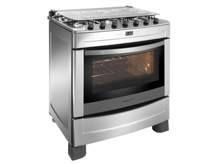 Fogão 6 Bocas Brastemp Clean Inox BF076BR Acendimento Automático com