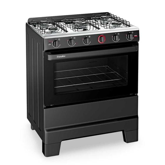 Imagem de Fogão a Gás 5 Bocas Automático Ideal Super Preto Mesa Inox F51AP - Esmaltec
