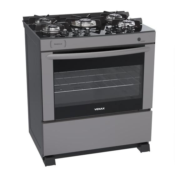 Fogao a Gas 5 Bocas Venax Delplus Vitreo BL Grafite Imagem de Fogao a Gas 5 Bocas Venax Delplus Vitreo BL Grafite