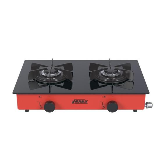 Fogão 2 Bocas Venax Flamalar Vitreo Vermelho Mesa em Vidro - 23112