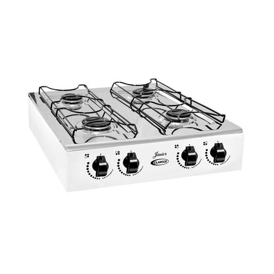 Fogão A Gás Mesa Clarice Junior 4 Bocas Manual Inox/Branco Menor preço em Fogão A Gás Mesa Clarice Junior 4 Bocas Manual Inox/Branco