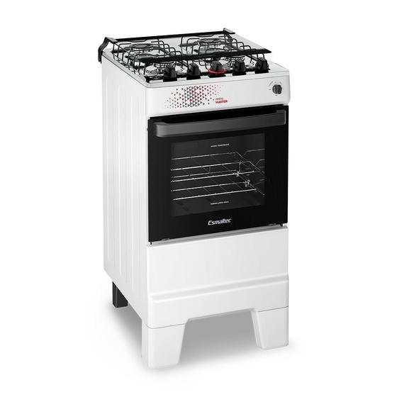 Imagem de Fogão a Gás Mesa Inox Tampa de Vidro Timer Forno 50L Limpa Fácil e Acendimento Automático Esmaltec IDEAL Master T4ITB Cor Branco 4 bocas Bivolt