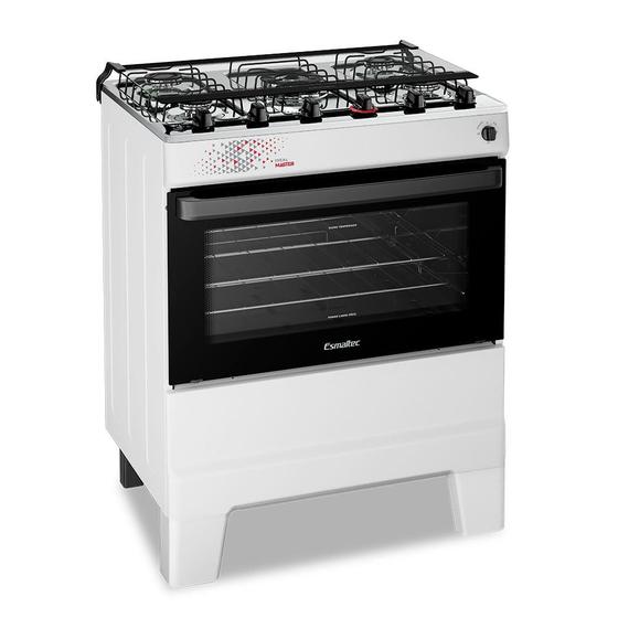 Imagem de Fogão a Gás Mesa Inox Tripla Chama Tampa de Vidro Timer Forno 84L Limpa Fácil e Acendimento Automático IDEAL Master T5ITB Cor Branco 5 bocas Bivolt