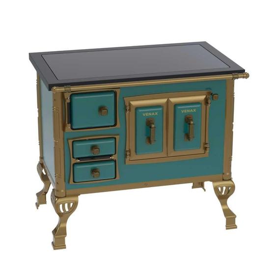 Fogão a Lenha N 01 Colonial Turquesa Chapa Vitrocerâmica Saída Direita sem Tampa - Venax Imagem de Fogão a Lenha N 01 Colonial Turquesa Chapa Vitrocerâmica Saída Direita sem Tampa - Venax